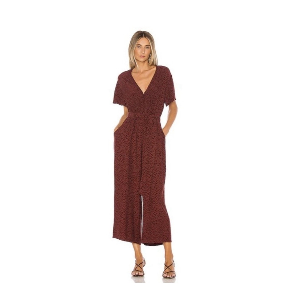 Rails Jet Jumpsuit Rust Spotted Animal Print V-Neck Wide Leg Belted Size Large